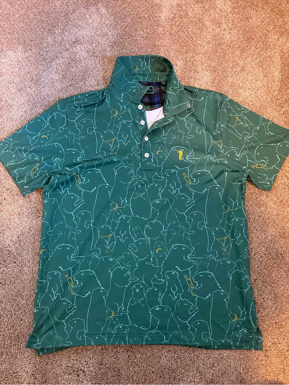 Green Printed Short Sleeve Polo Shirt